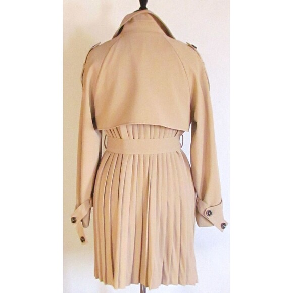 DESIGNER BATUNA BEIGE PLEATED DETAIL BELTED TRENCH COAT SIZE XLARGE - Picture 2 of 15